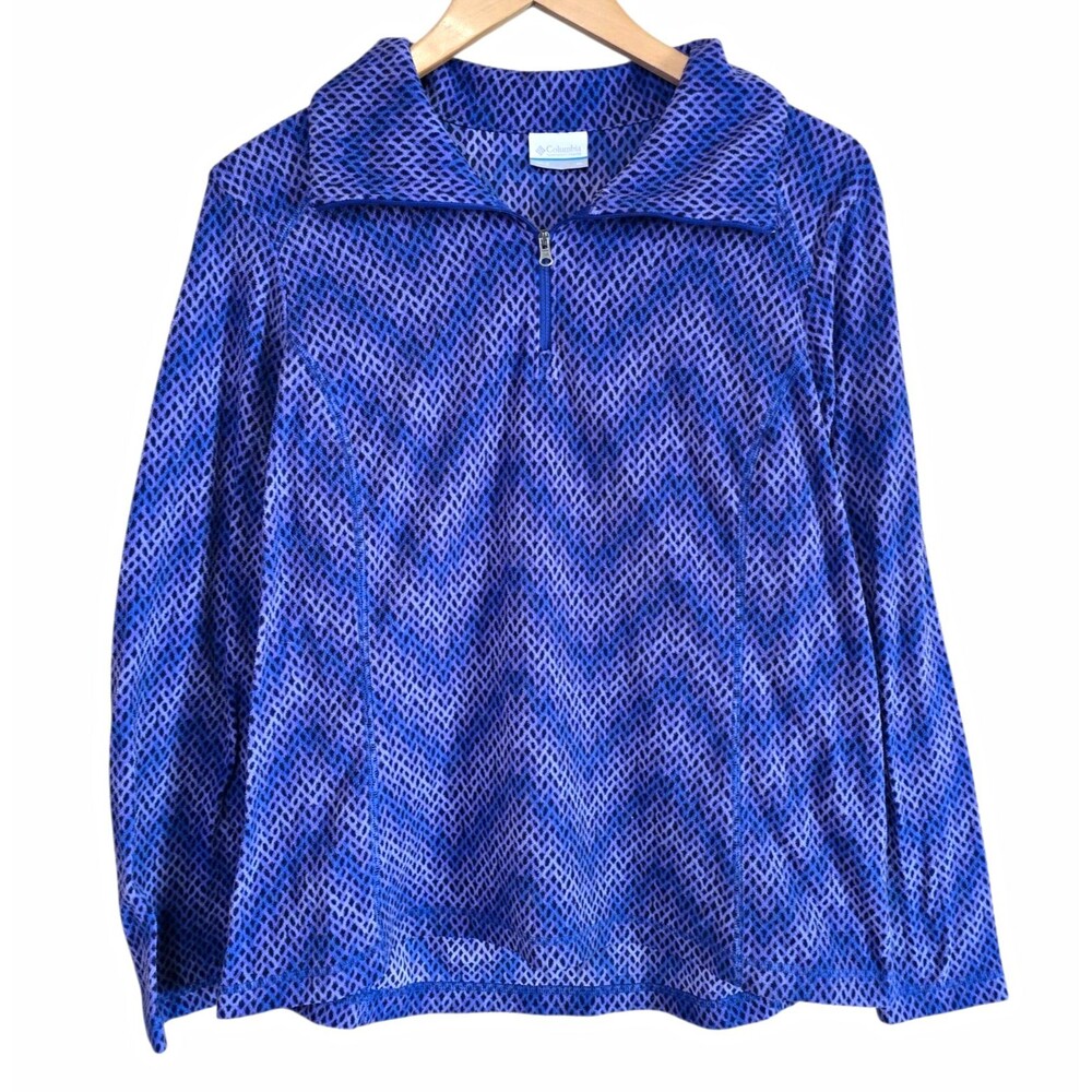 Columbia Womens XL Purple Printed Fleece Quarter Zip Pullover Sweater Jacket